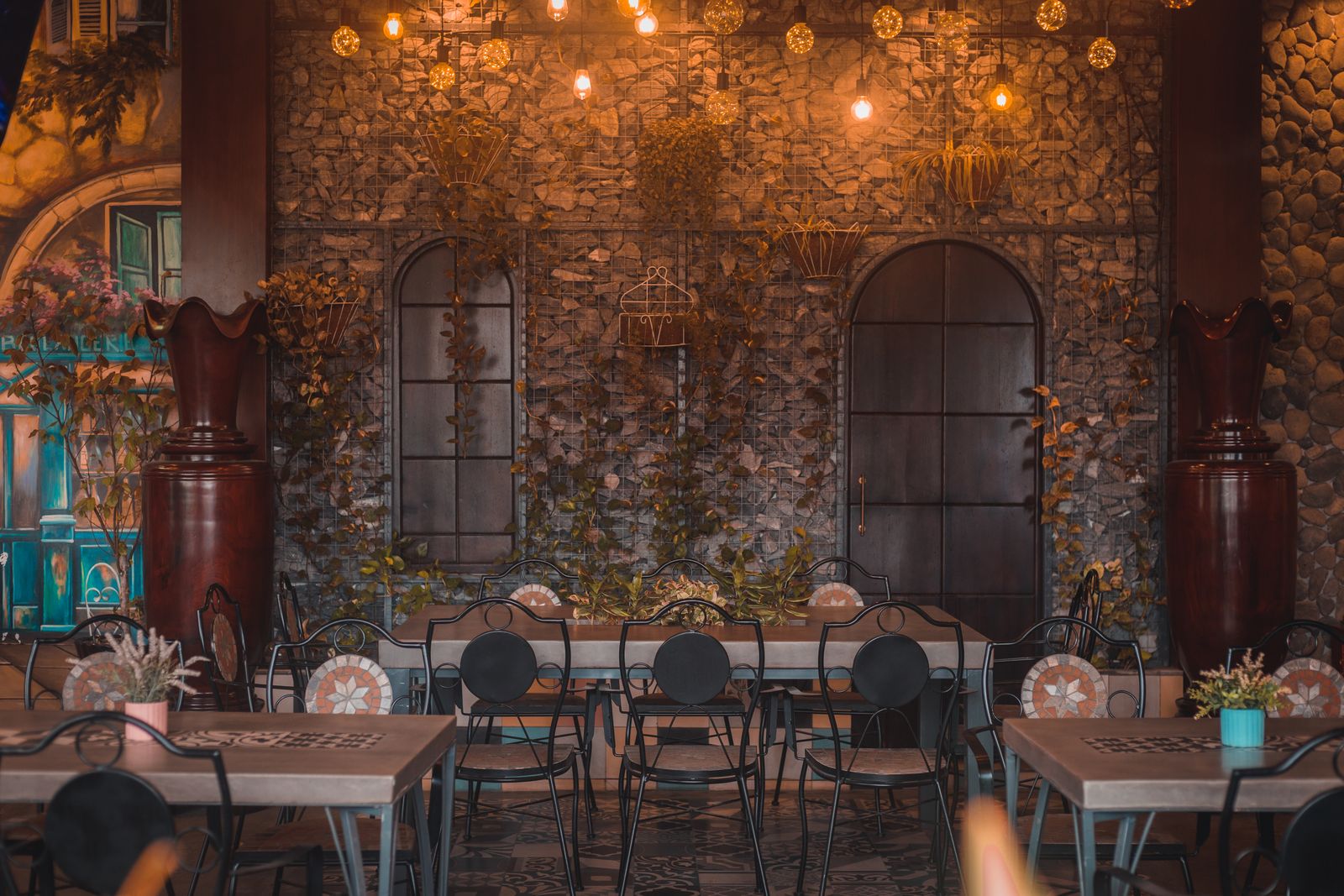 Candlelit tables in the dining room
